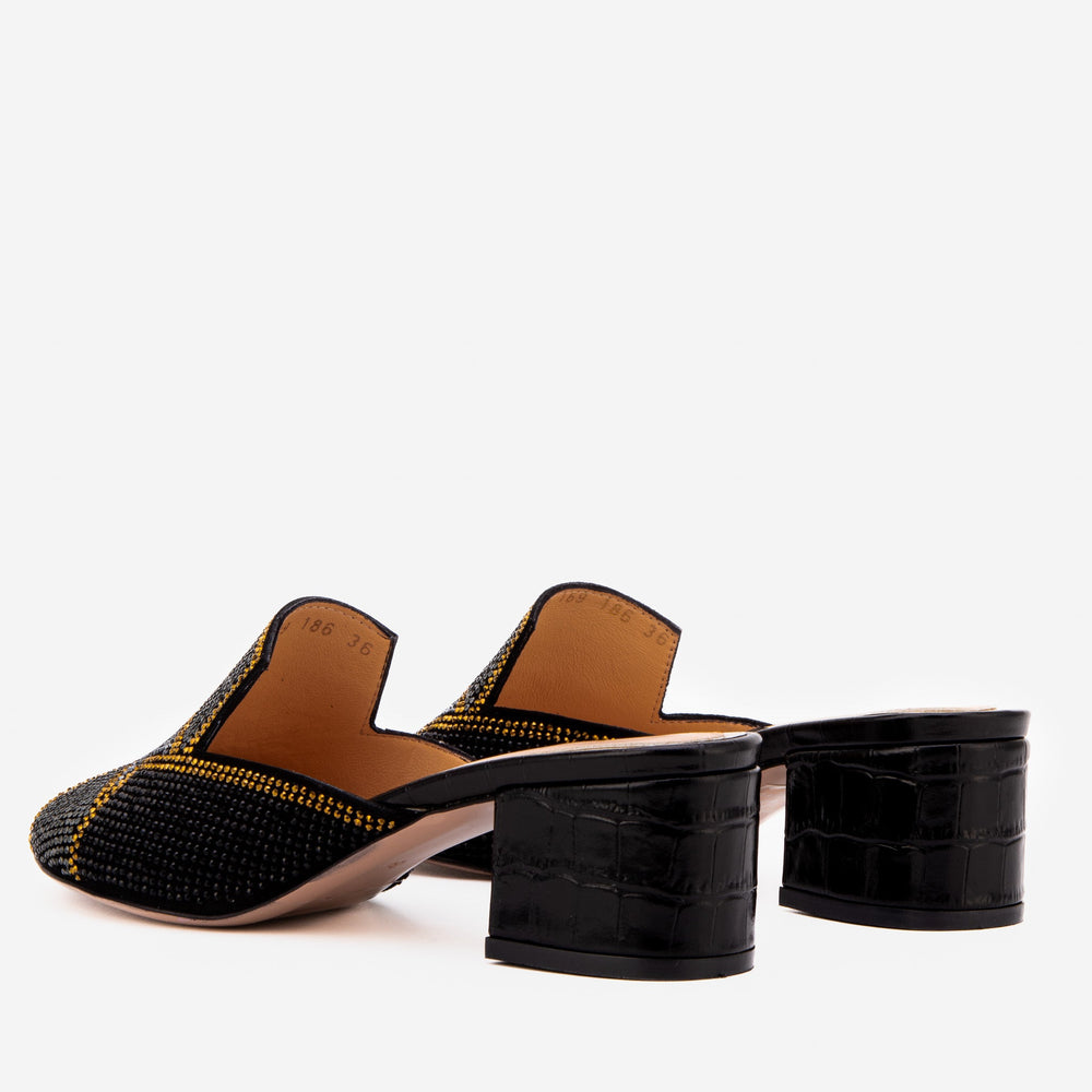 The Magnolia Black Glitter Leather Sandal - Vinci Leather