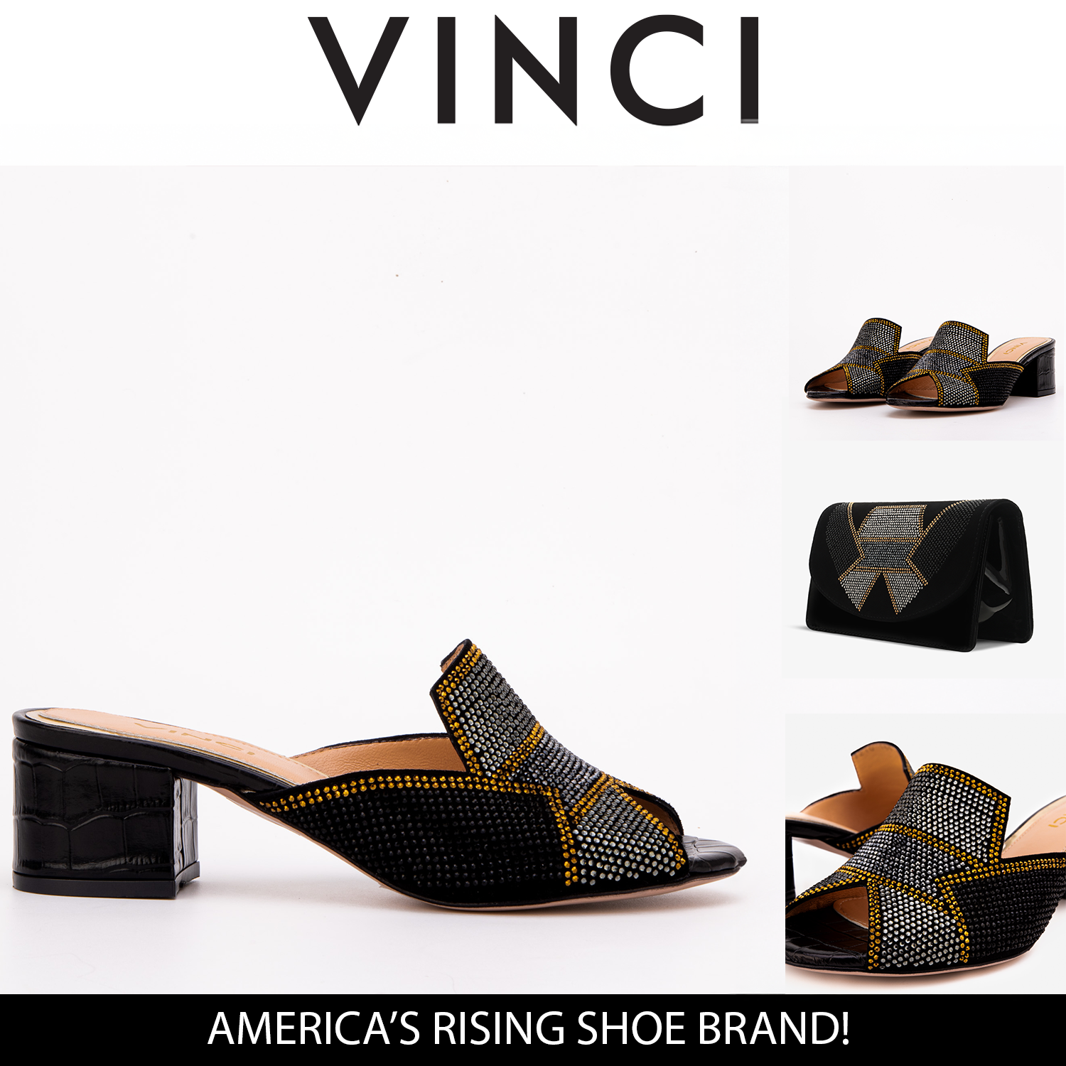 The Magnolia Black Glitter Leather Sandal - Vinci Leather