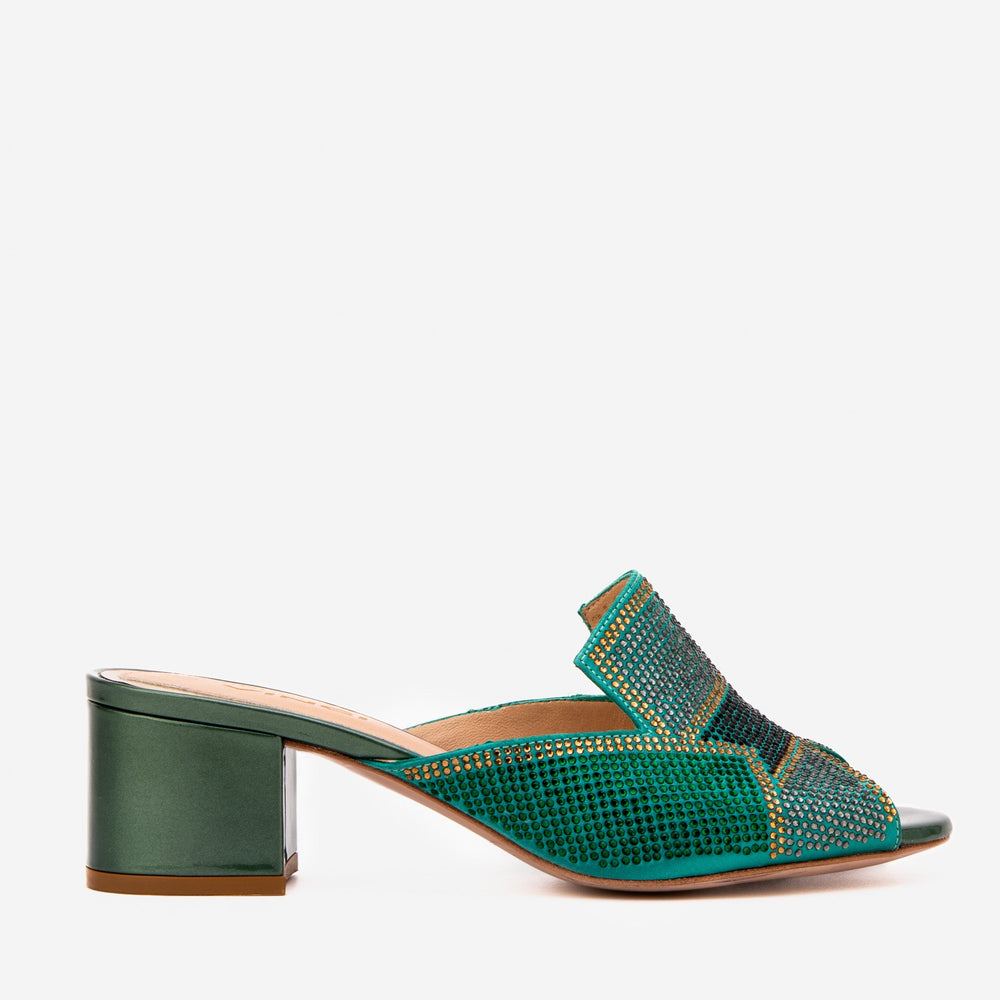 The Magnolia Green Glitter Leather Sandal - Vinci Leather
