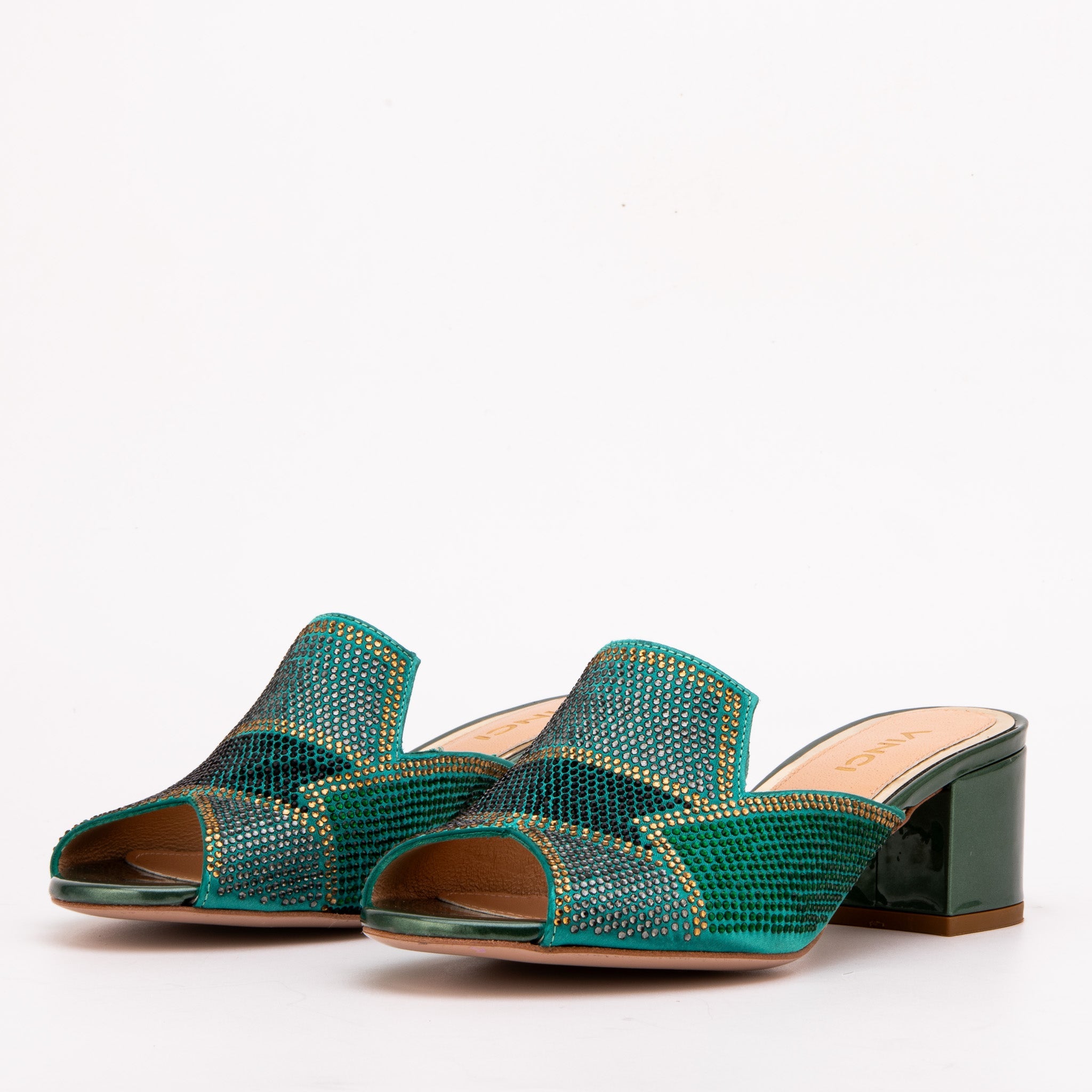 The Magnolia Green Glitter Leather Sandal - Vinci Leather