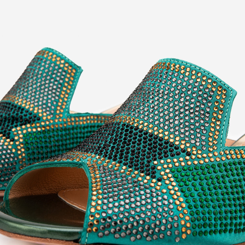 The Magnolia Green Glitter Leather Sandal - Vinci Leather