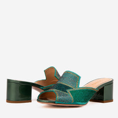 The Magnolia Green Glitter Leather Sandal - Vinci Leather