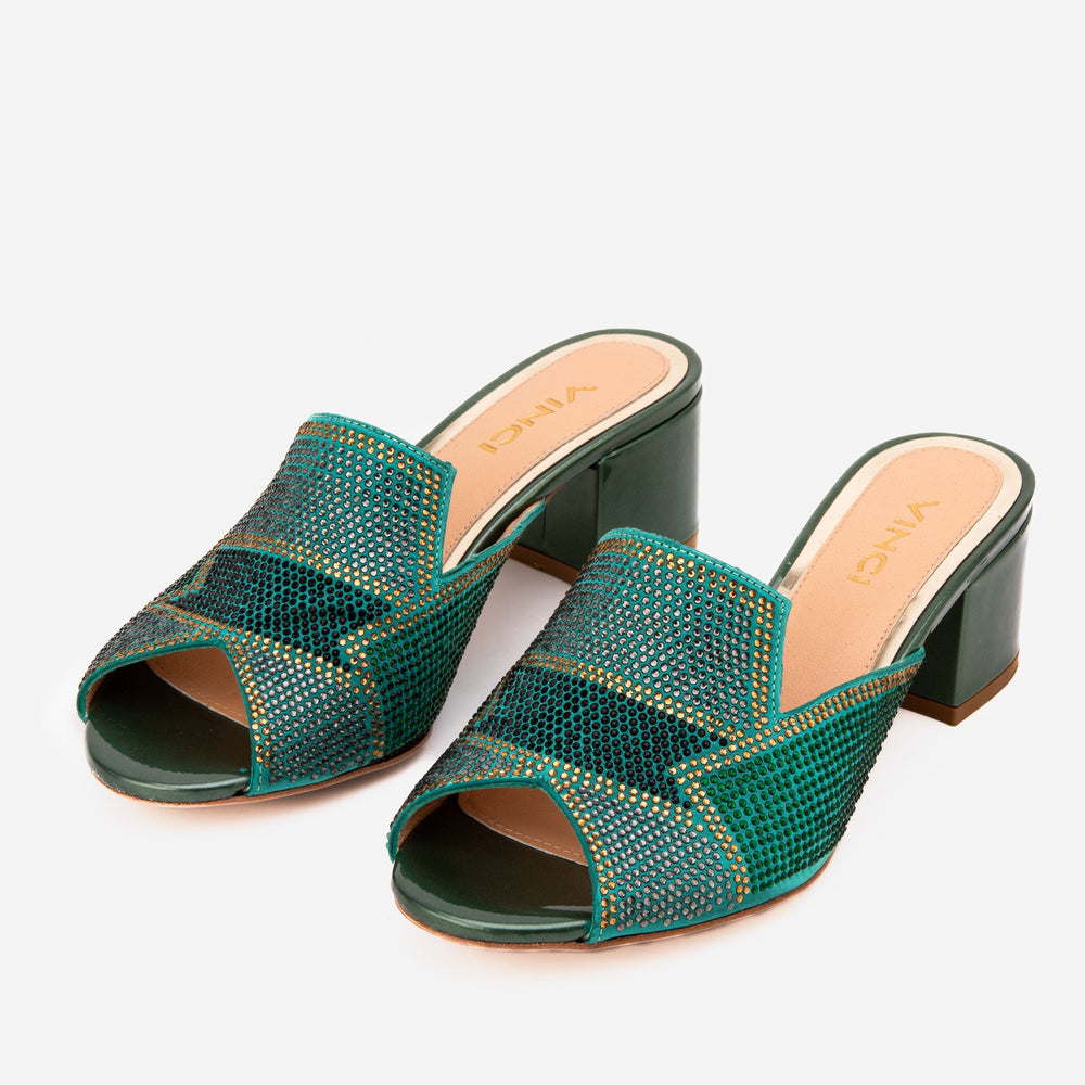 The Magnolia Green Glitter Leather Sandal - Vinci Leather