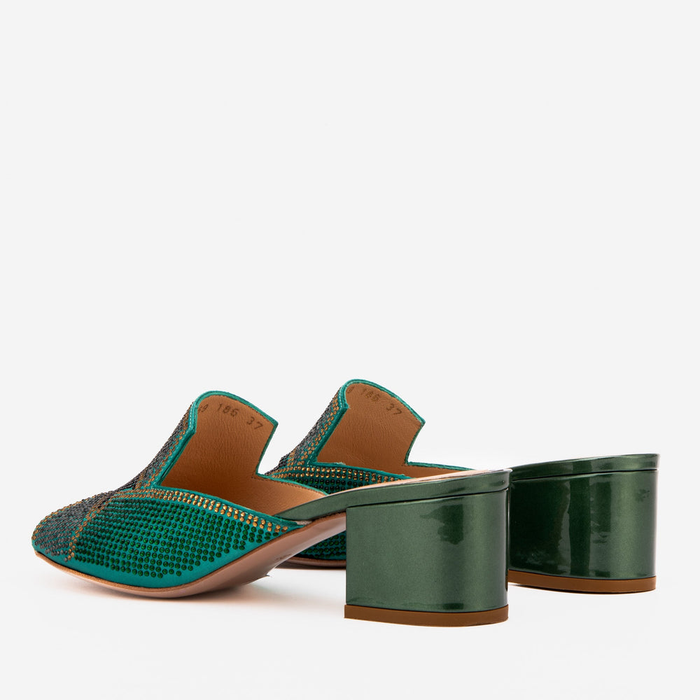 The Magnolia Green Glitter Leather Sandal - Vinci Leather