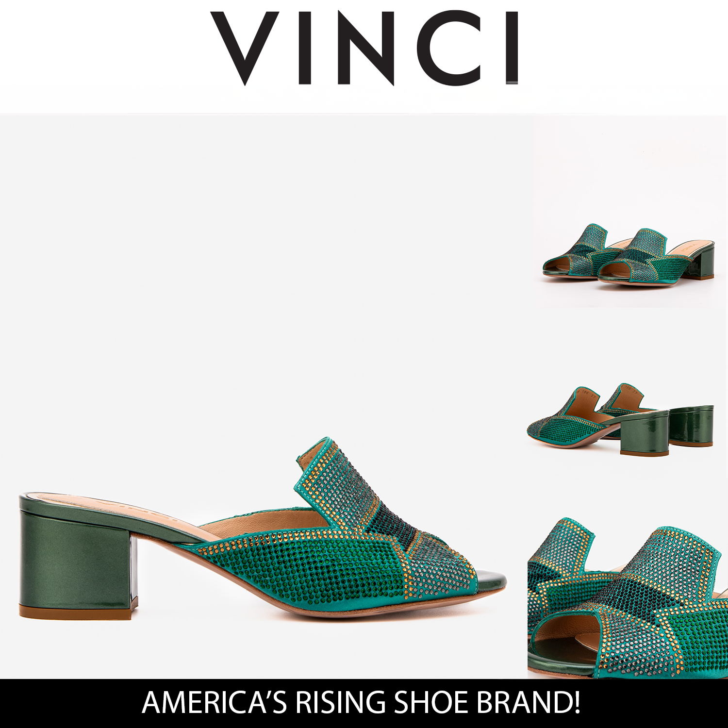 The Magnolia Green Glitter Leather Sandal - Vinci Leather