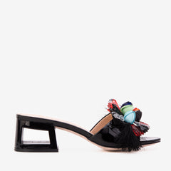 The Vigo Black Leather Block Heel Sandal - Vinci Leather