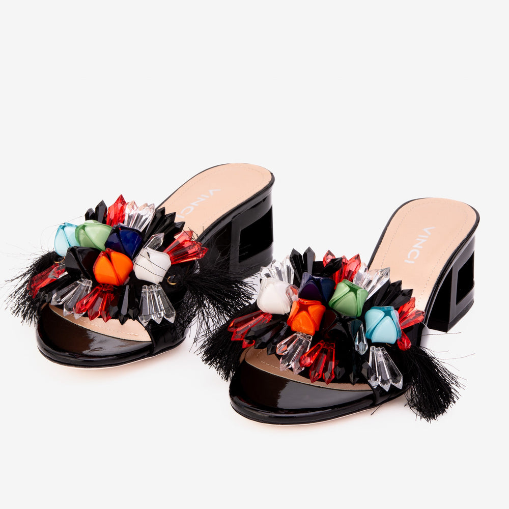 The Vigo Black Leather Block Heel Sandal - Vinci Leather