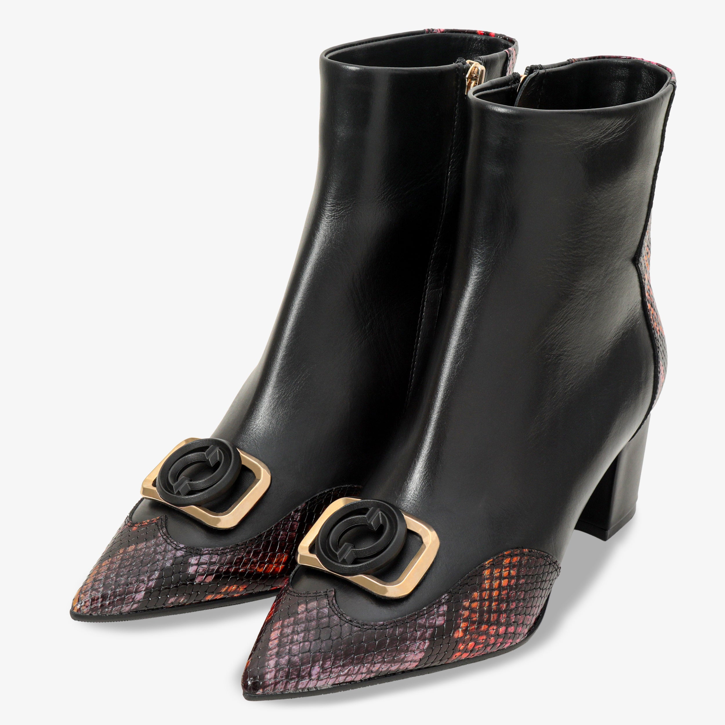 Gray Black Fuchsia Leather Block Heel Boot - Vinci Leather