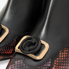 Gray Black Fuchsia Leather Block Heel Boot - Vinci Leather