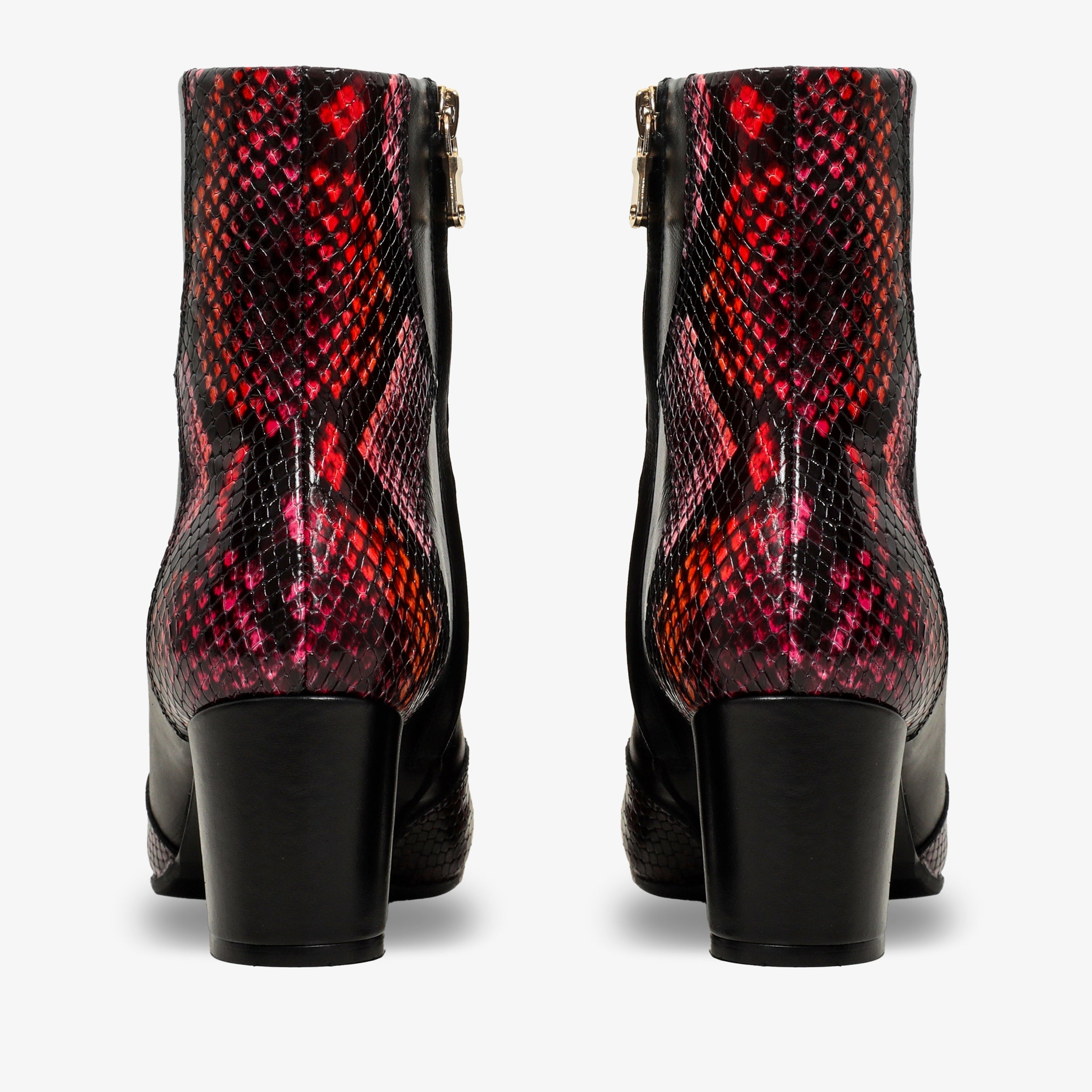 Gray Black Fuchsia Leather Block Heel Boot - Vinci Leather