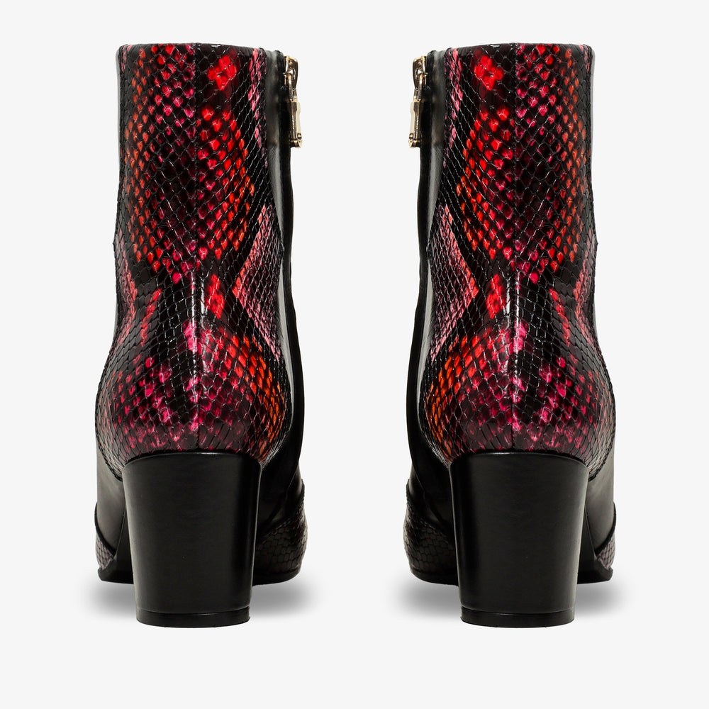 Gray Black Fuchsia Leather Block Heel Boot - Vinci Leather