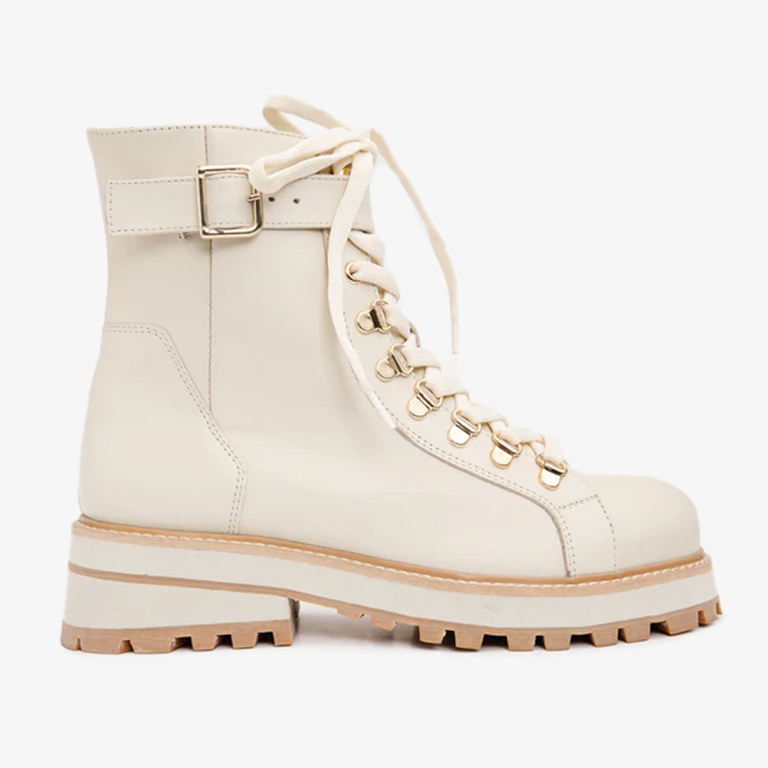 The Belgrano Cream Leather Lace-Up Ankle Boot With a Side Zipper - Vinci Leather