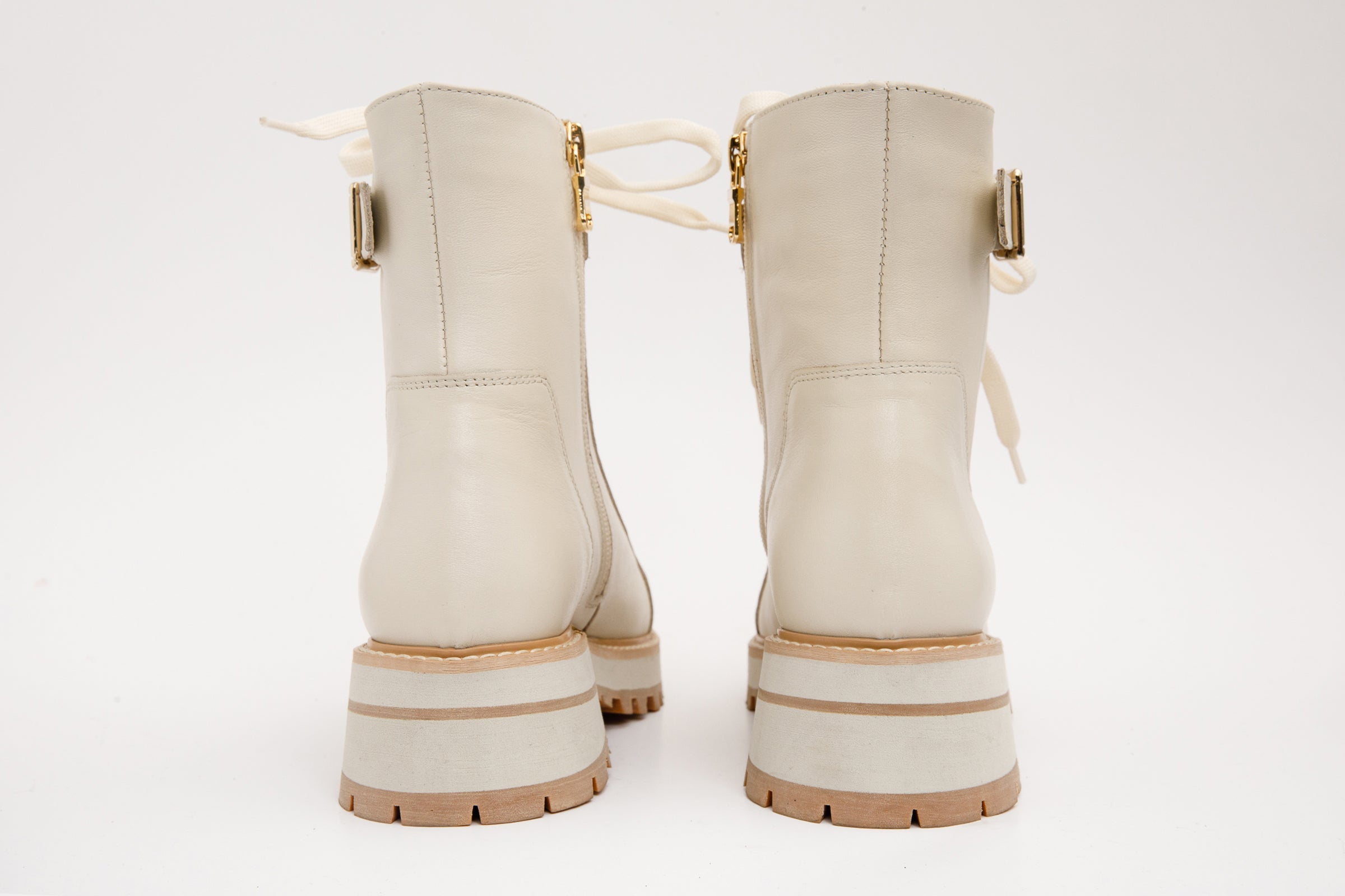 The Belgrano Cream Leather Lace-Up Ankle Boot With a Side Zipper - Vinci Leather