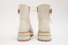 The Belgrano Cream Leather Lace-Up Ankle Boot With a Side Zipper - Vinci Leather