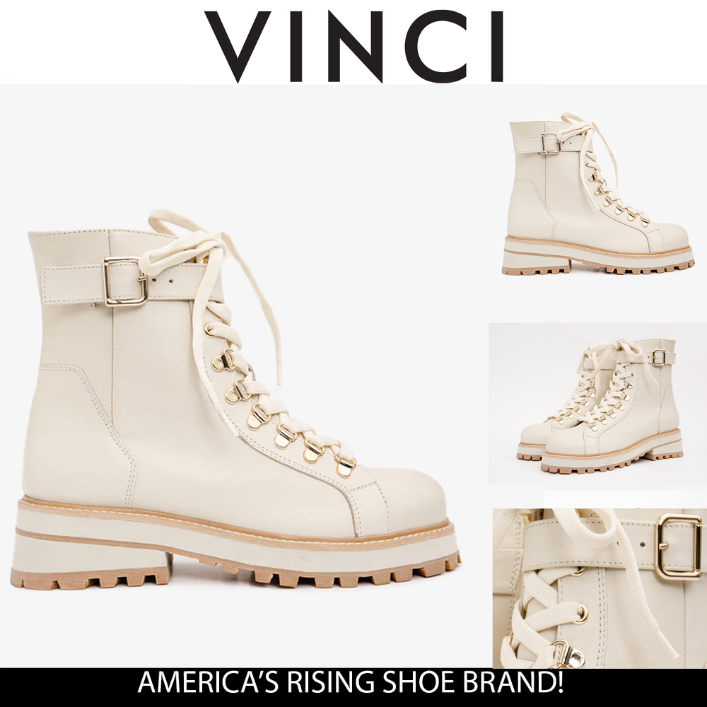 The Belgrano Cream Leather Lace-Up Ankle Boot With a Side Zipper - Vinci Leather