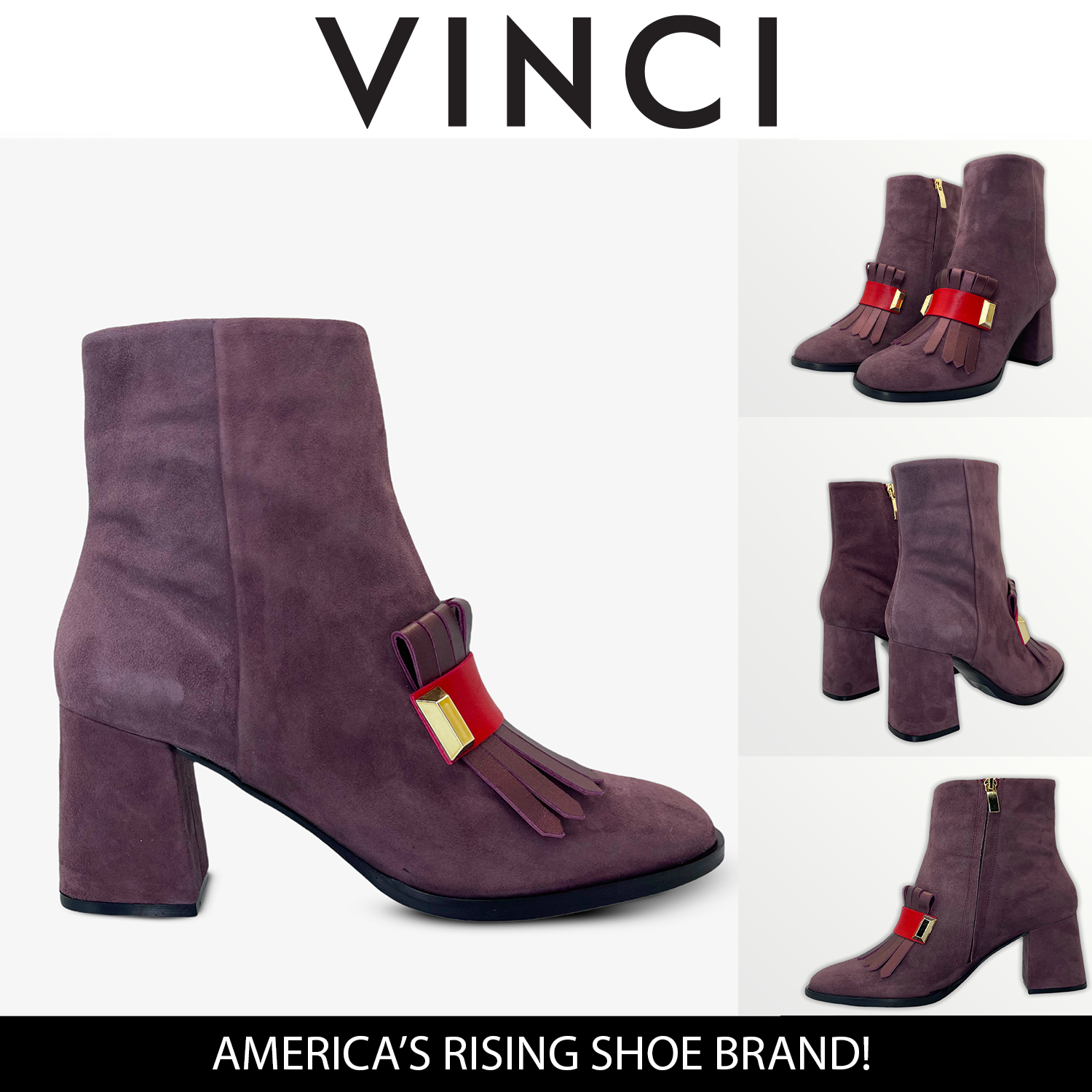 The Luksor Rose Suede Leather Block Heel Boot - Vinci Leather