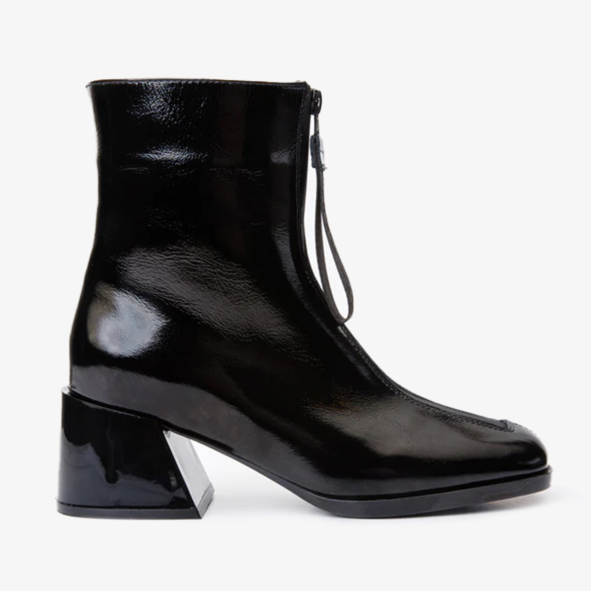 The Tackle Black Patent Leather Block Heel Boot - Vinci Leather