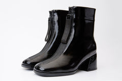 The Tackle Black Patent Leather Block Heel Boot - Vinci Leather