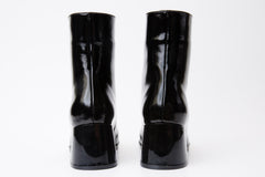 The Tackle Black Patent Leather Block Heel Boot - Vinci Leather