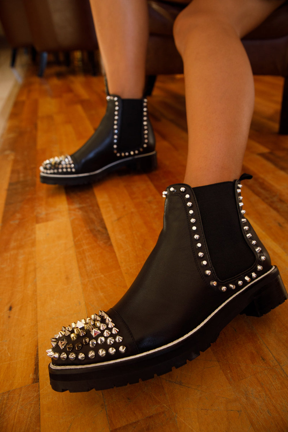 The Vuvulane Black Spike Leather Ankle Boot - Vinci Leather