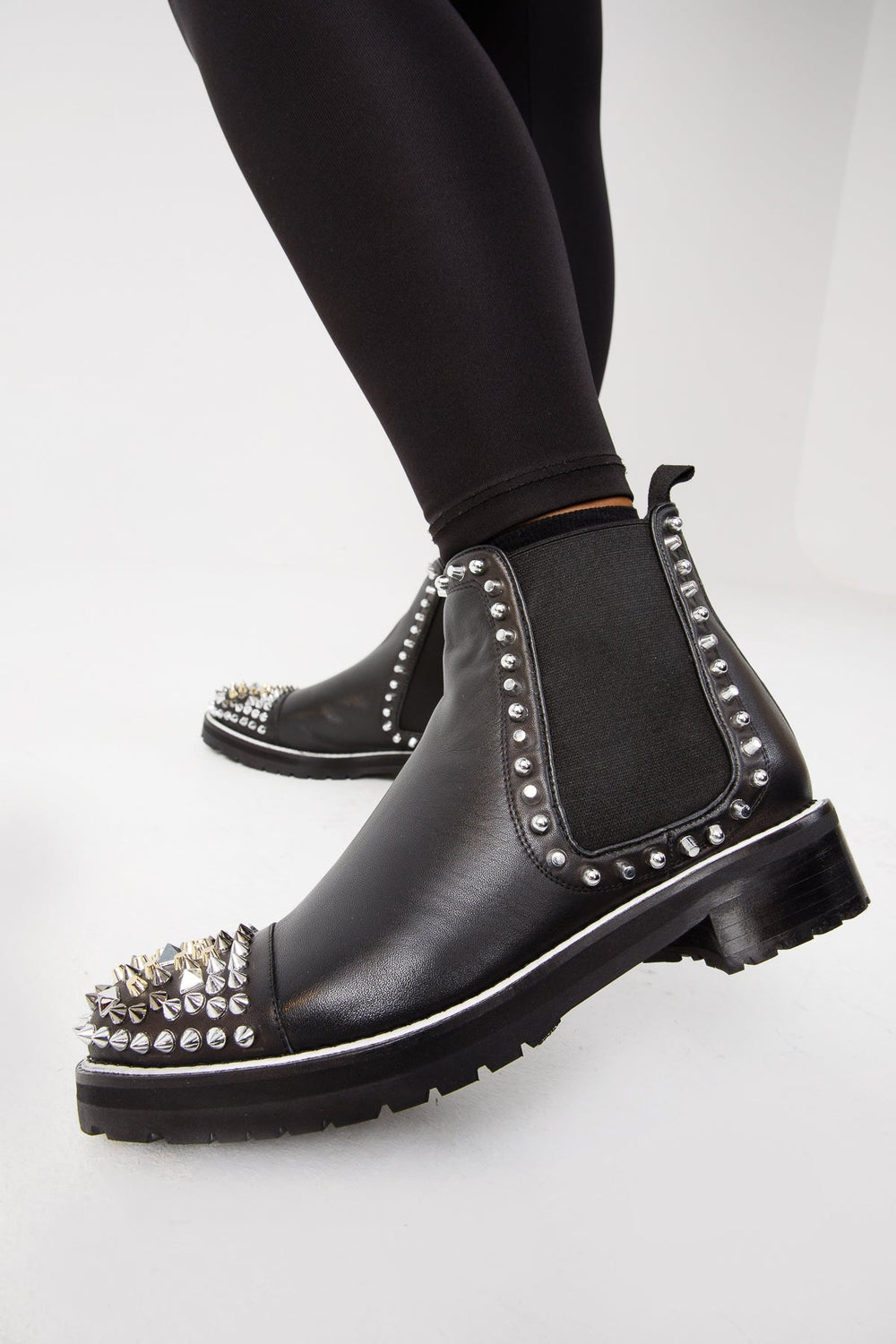 The Vuvulane Black Spike Leather Ankle Boot - Vinci Leather