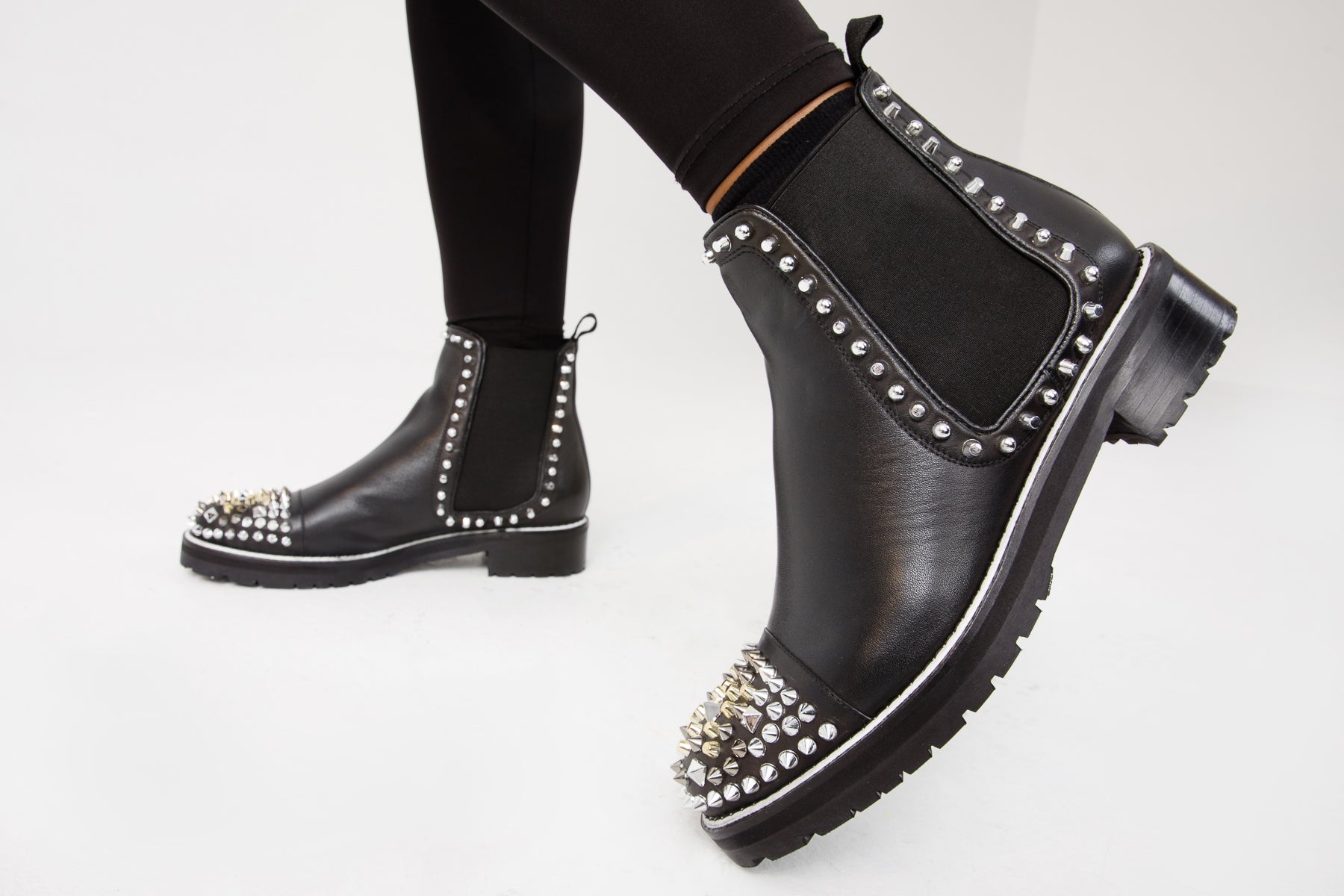 The Vuvulane Black Spike Leather Ankle Boot - Vinci Leather