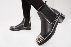 The Vuvulane Black Spike Leather Ankle Boot - Vinci Leather