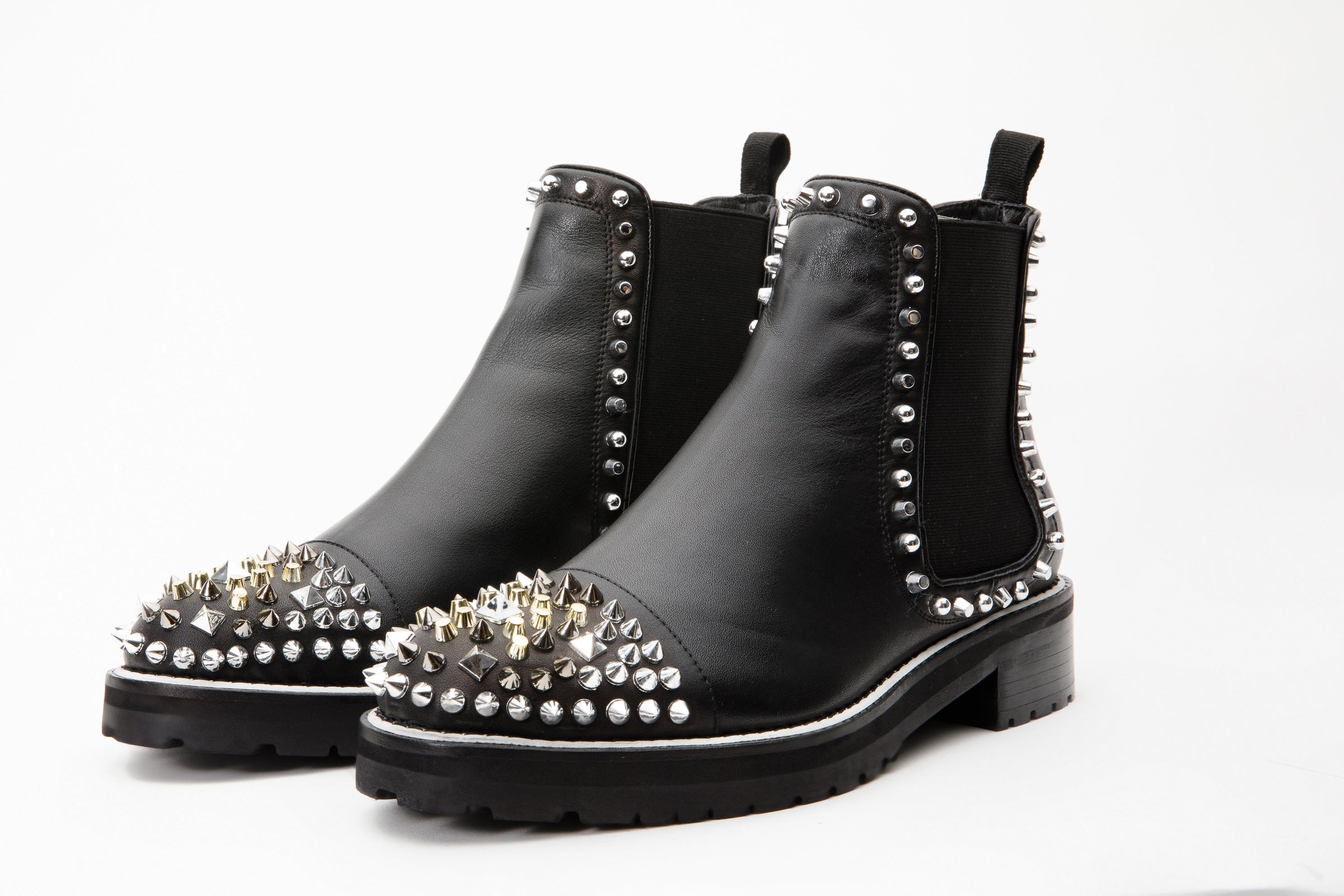The Vuvulane Black Spike Leather Ankle Boot - Vinci Leather
