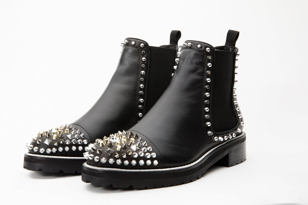 The Vuvulane Black Spike Leather Ankle Boot - Vinci Leather