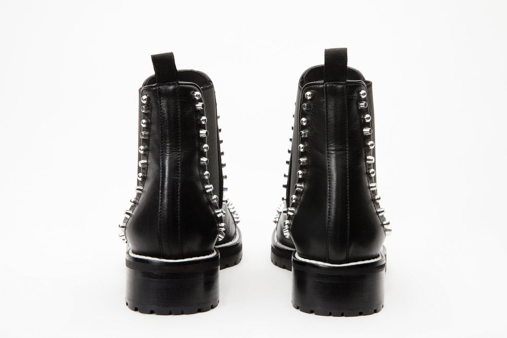 The Vuvulane Black Spike Leather Ankle Boot - Vinci Leather