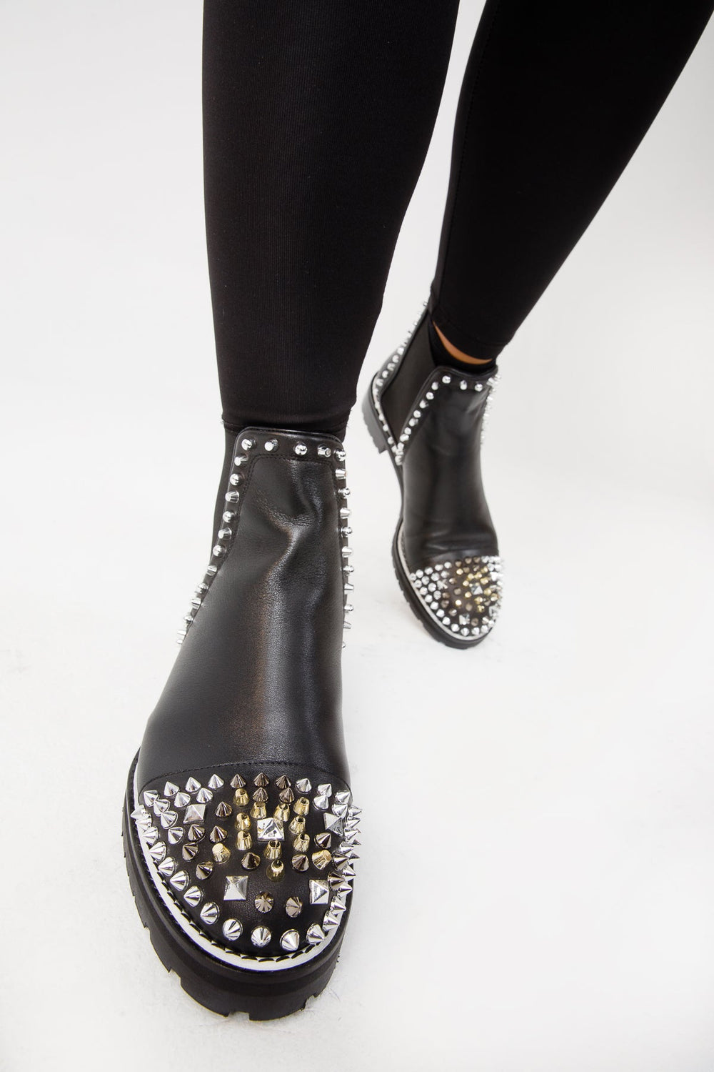 The Vuvulane Black Spike Leather Ankle Boot - Vinci Leather