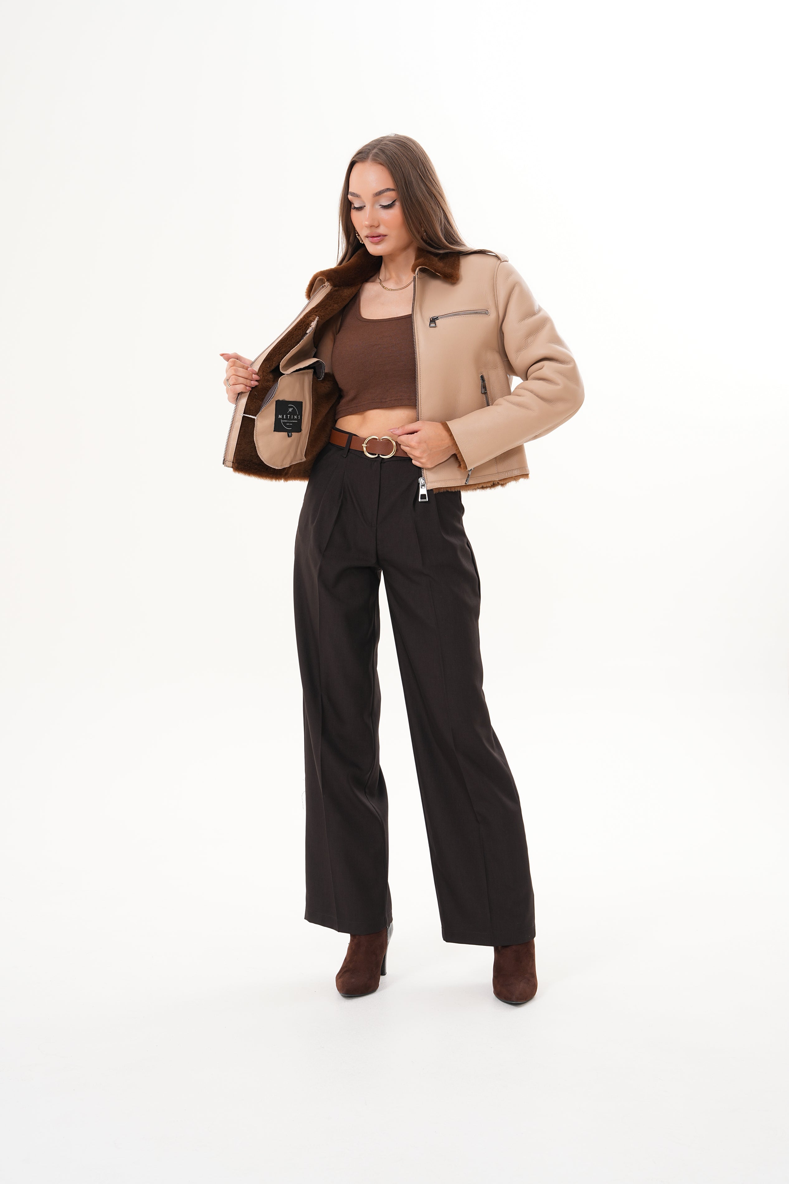 The Lucerne Tan Shearling-Lined Leather Jacket - Vinci Leather