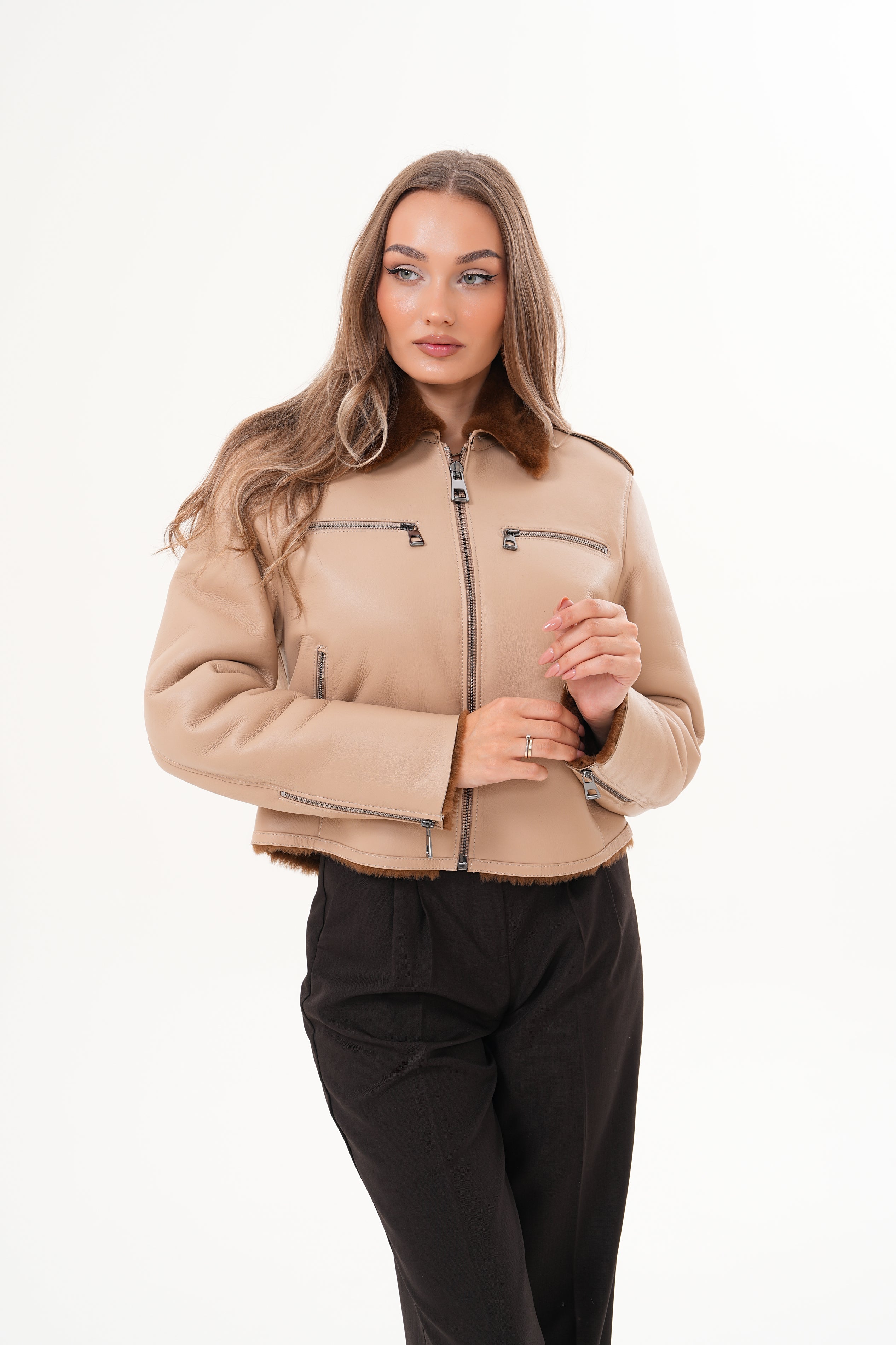 The Lucerne Tan Shearling-Lined Leather Jacket - Vinci Leather