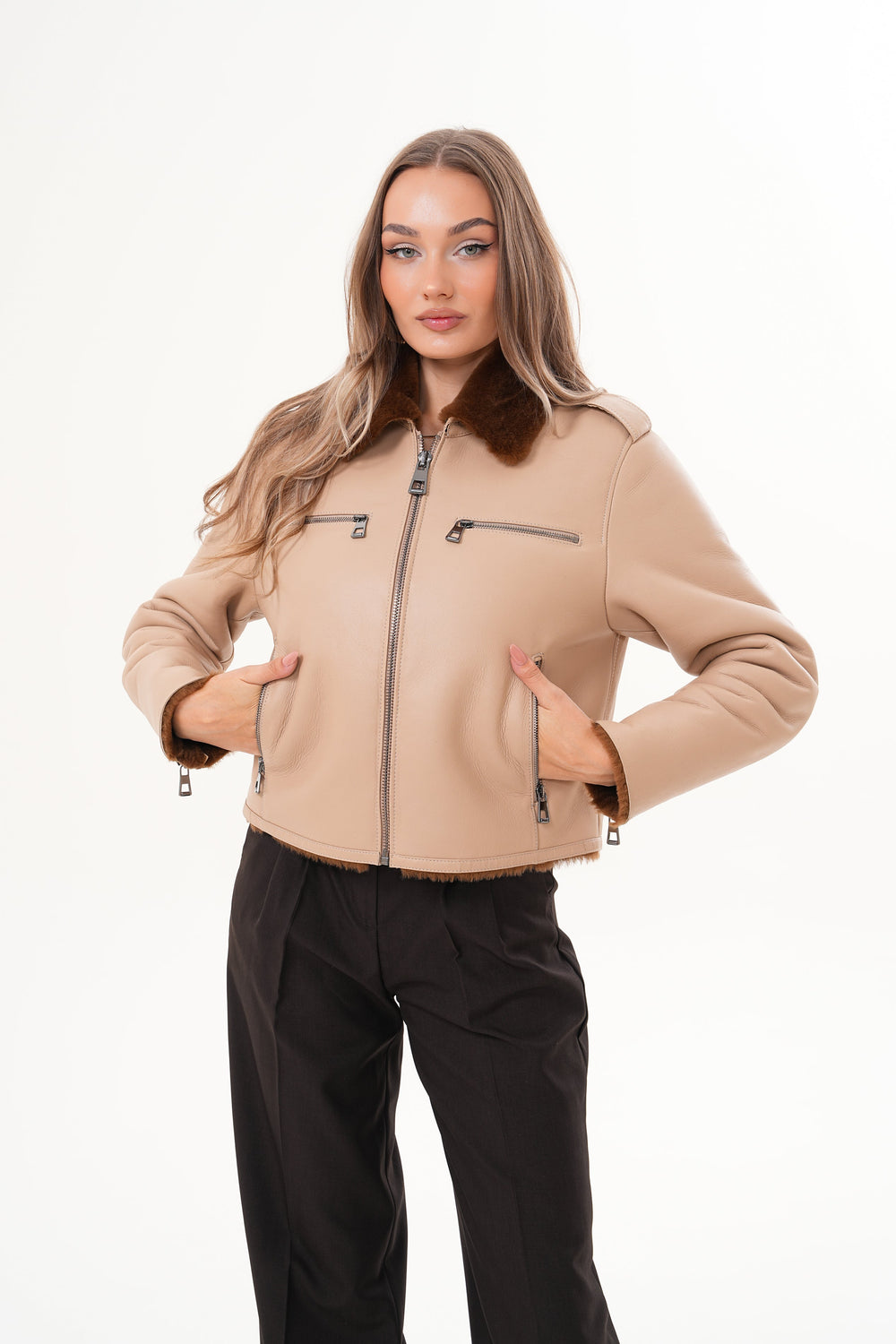 The Lucerne Tan Shearling-Lined Leather Jacket - Vinci Leather