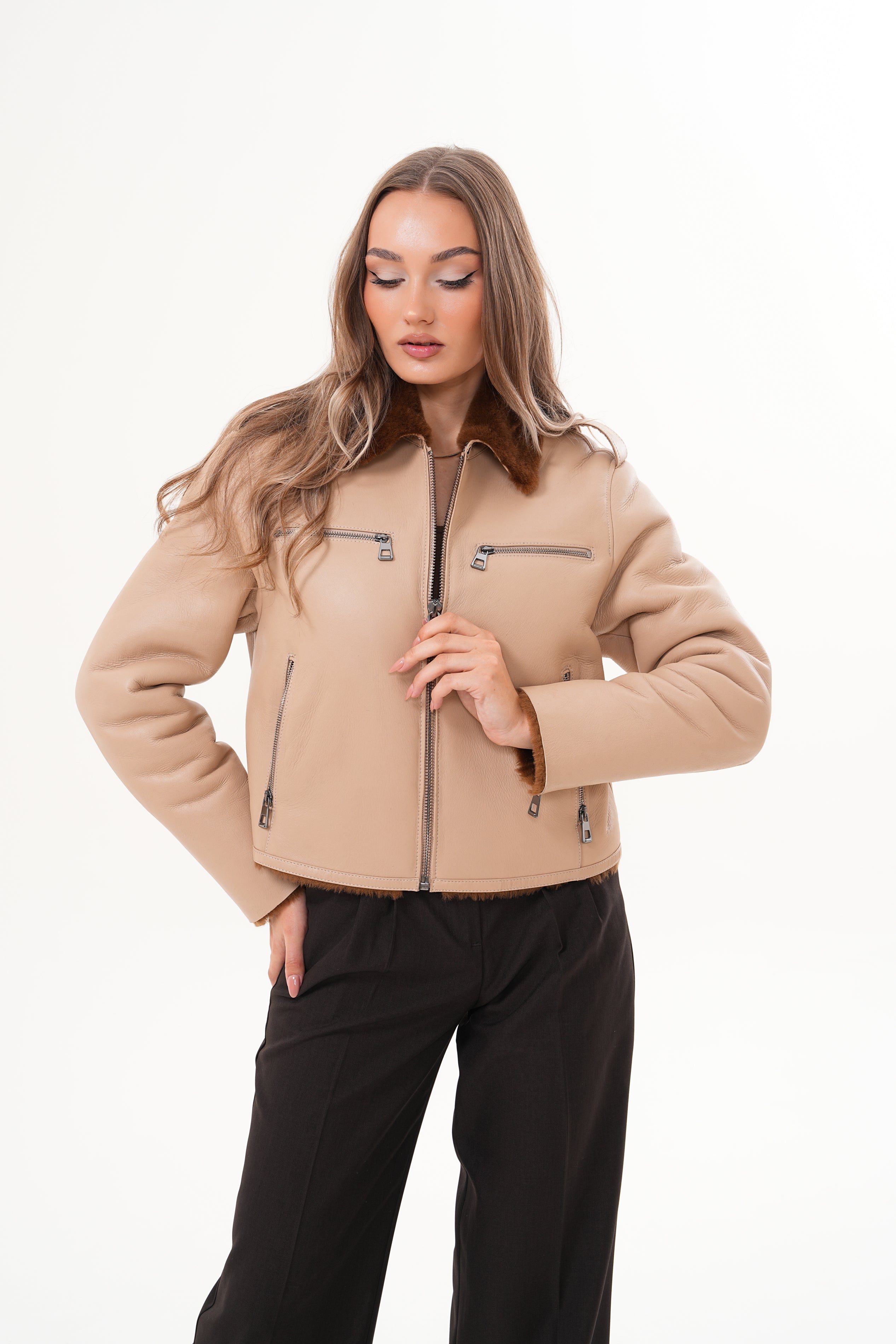 The Lucerne Tan Shearling-Lined Leather Jacket - Vinci Leather