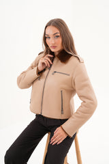 The Lucerne Tan Shearling-Lined Leather Jacket - Vinci Leather
