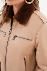 The Lucerne Tan Shearling-Lined Leather Jacket - Vinci Leather