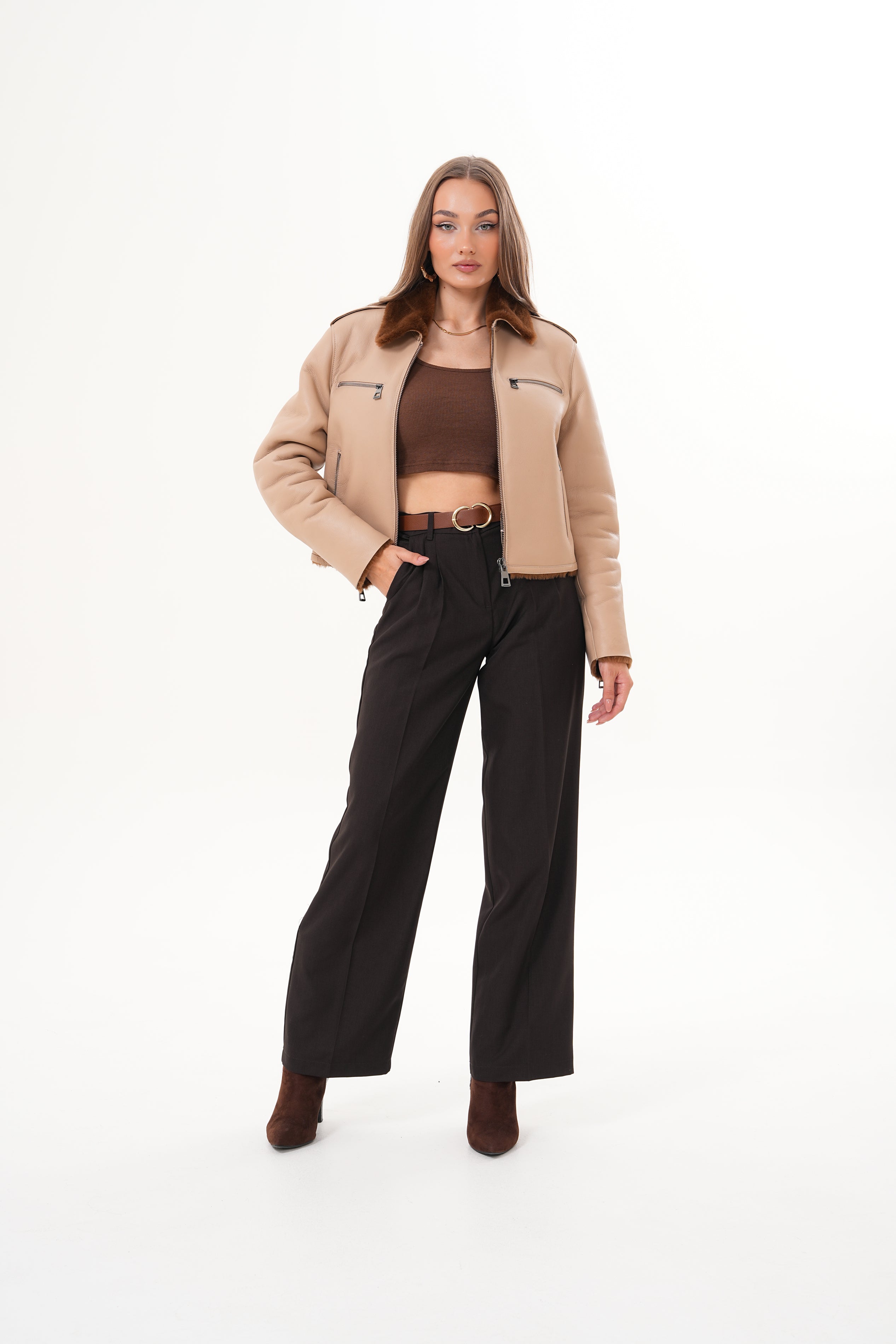 The Lucerne Tan Shearling-Lined Leather Jacket - Vinci Leather