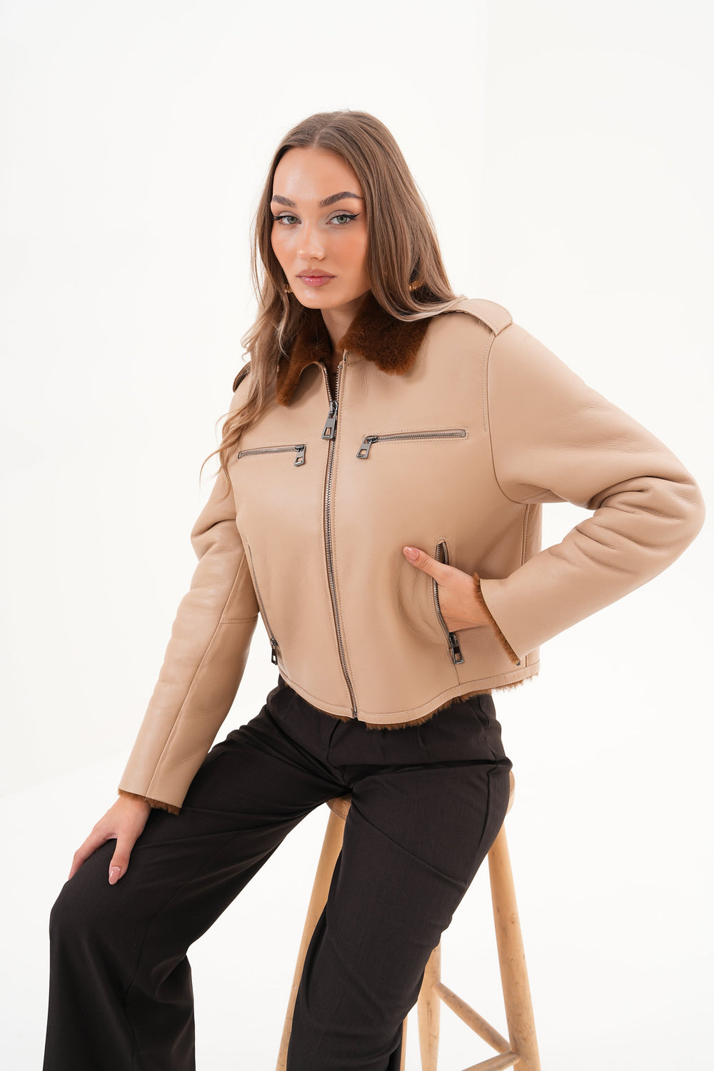 The Lucerne Tan Shearling-Lined Leather Jacket - Vinci Leather