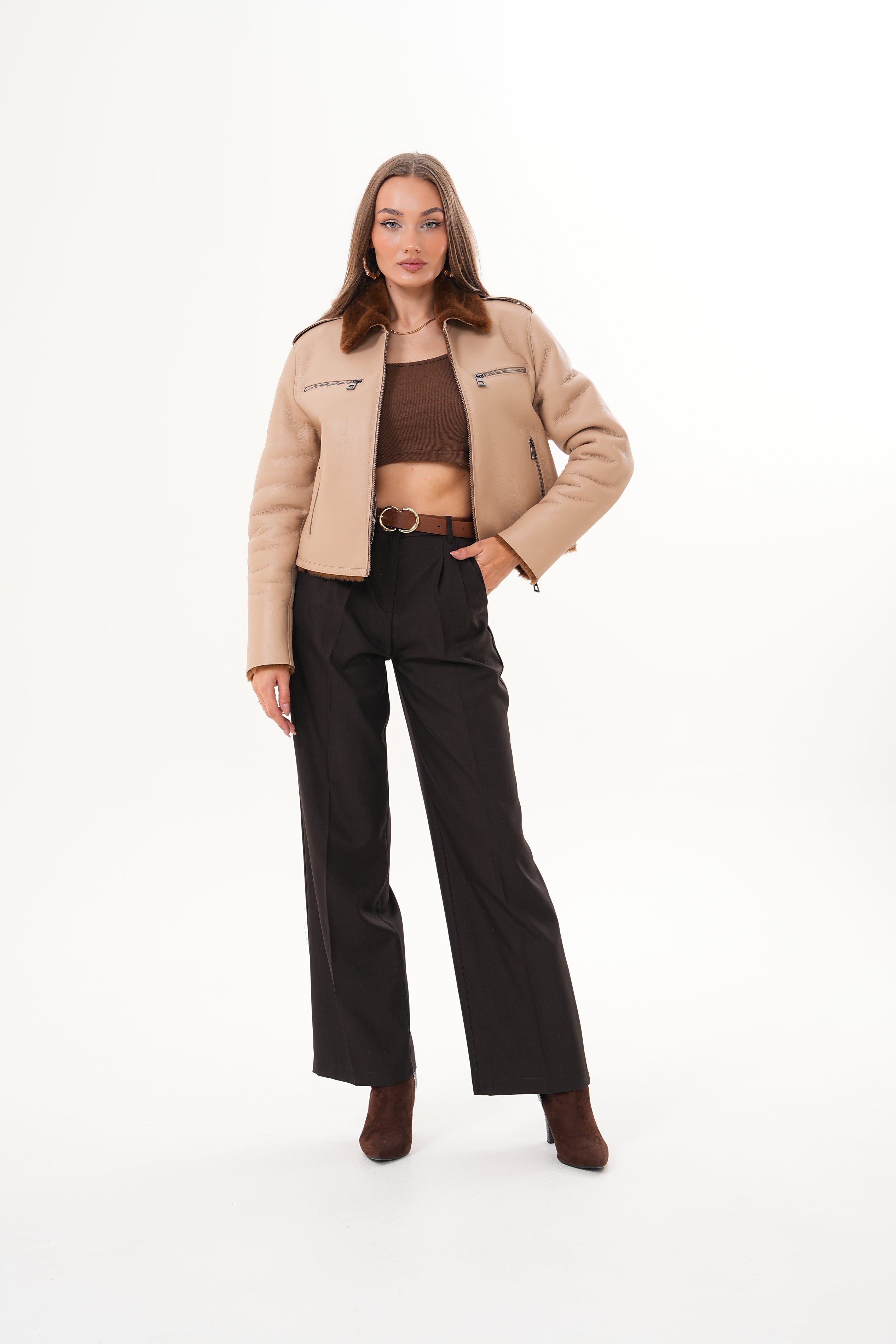 The Lucerne Tan Shearling-Lined Leather Jacket - Vinci Leather