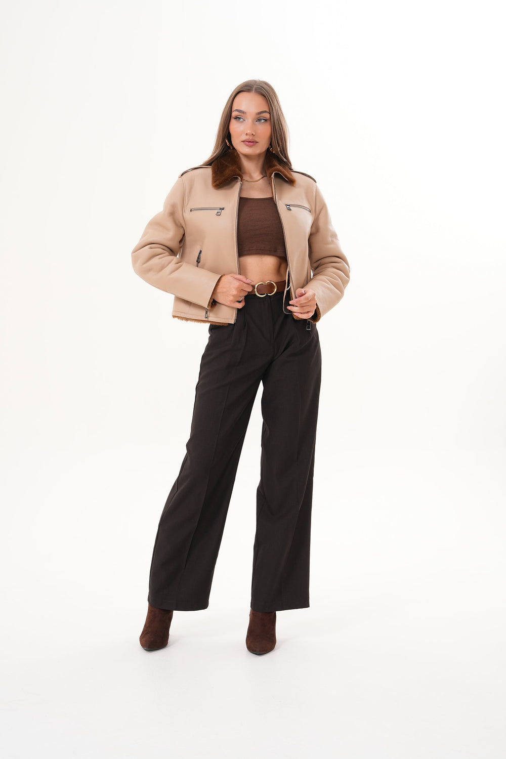 The Lucerne Tan Shearling-Lined Leather Jacket - Vinci Leather