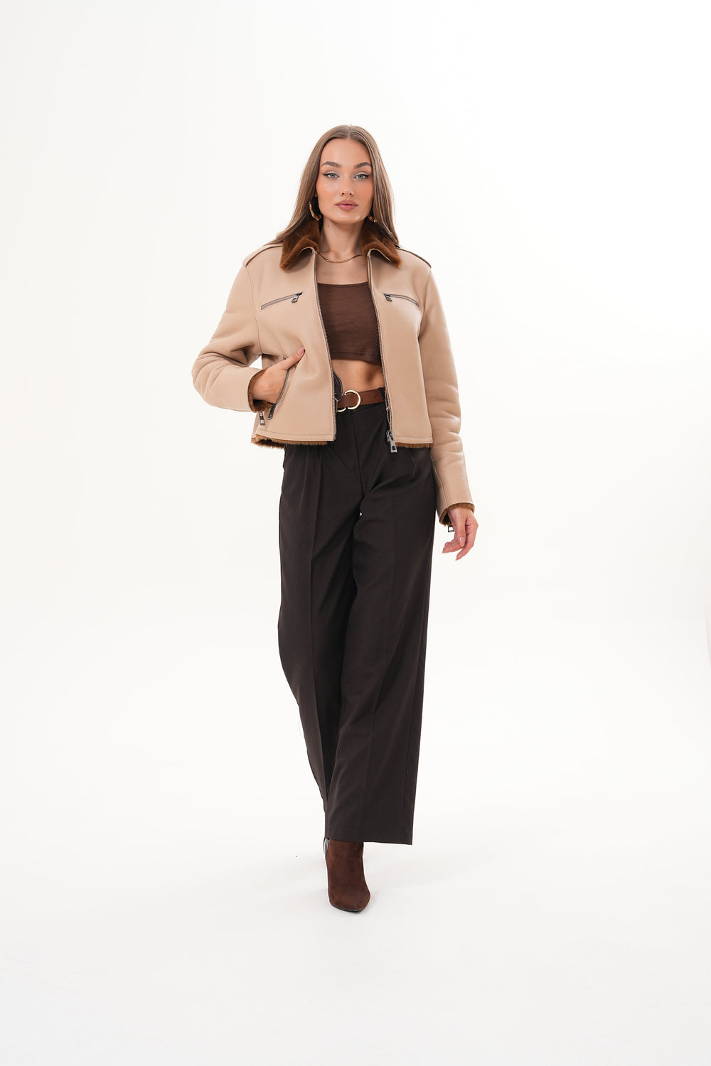 The Lucerne Tan Shearling-Lined Leather Jacket - Vinci Leather