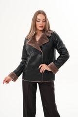 The Zurich Double-Breasted Brown Shearling Collar Leather Jacket - Vinci Leather