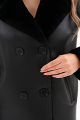 The Zurich Double-Breasted Black Shearling Leather Jacket - Vinci Leather