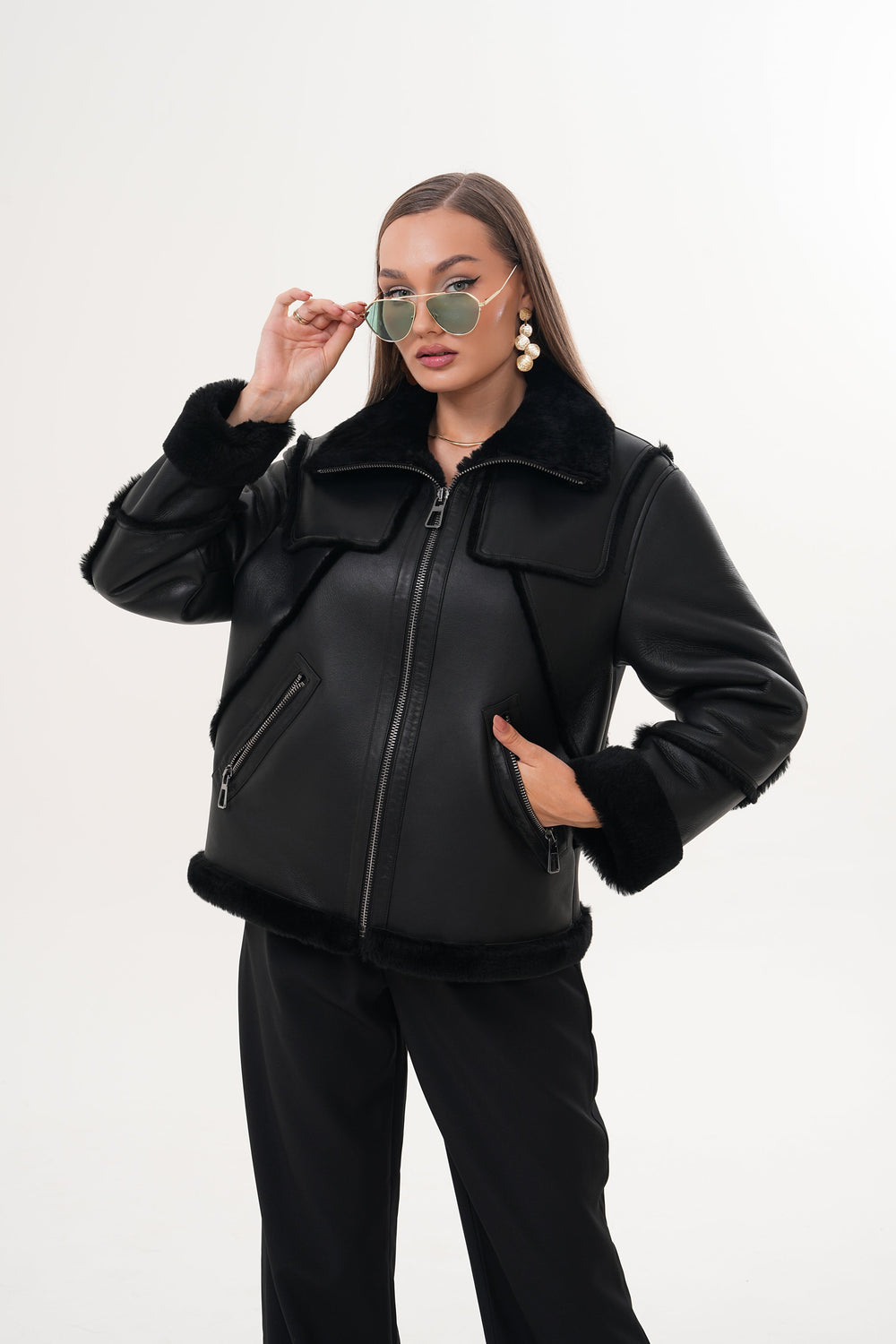 The Denali Black Shearling Leather Jacket - Vinci Leather