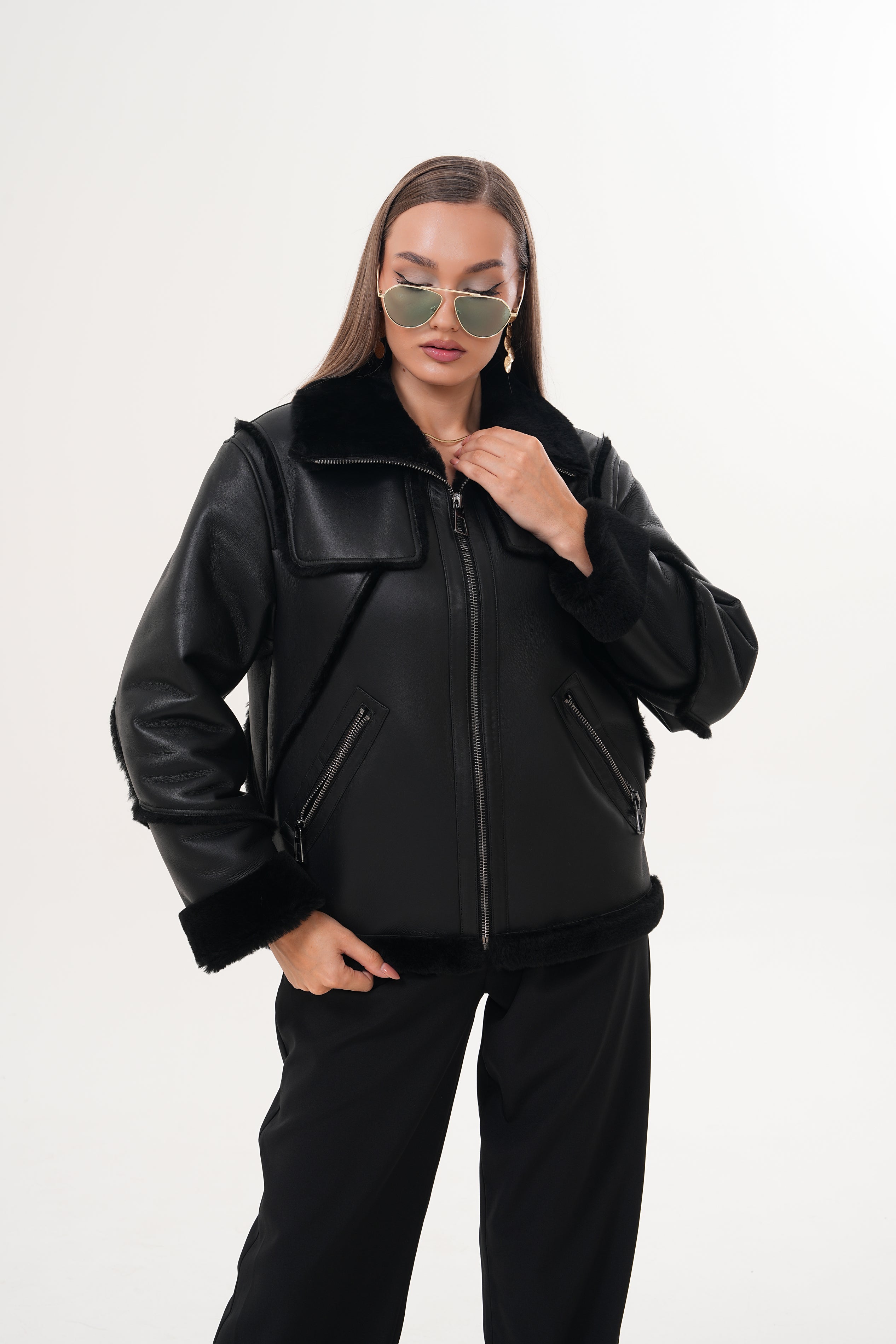 The Denali Black Shearling Leather Jacket - Vinci Leather