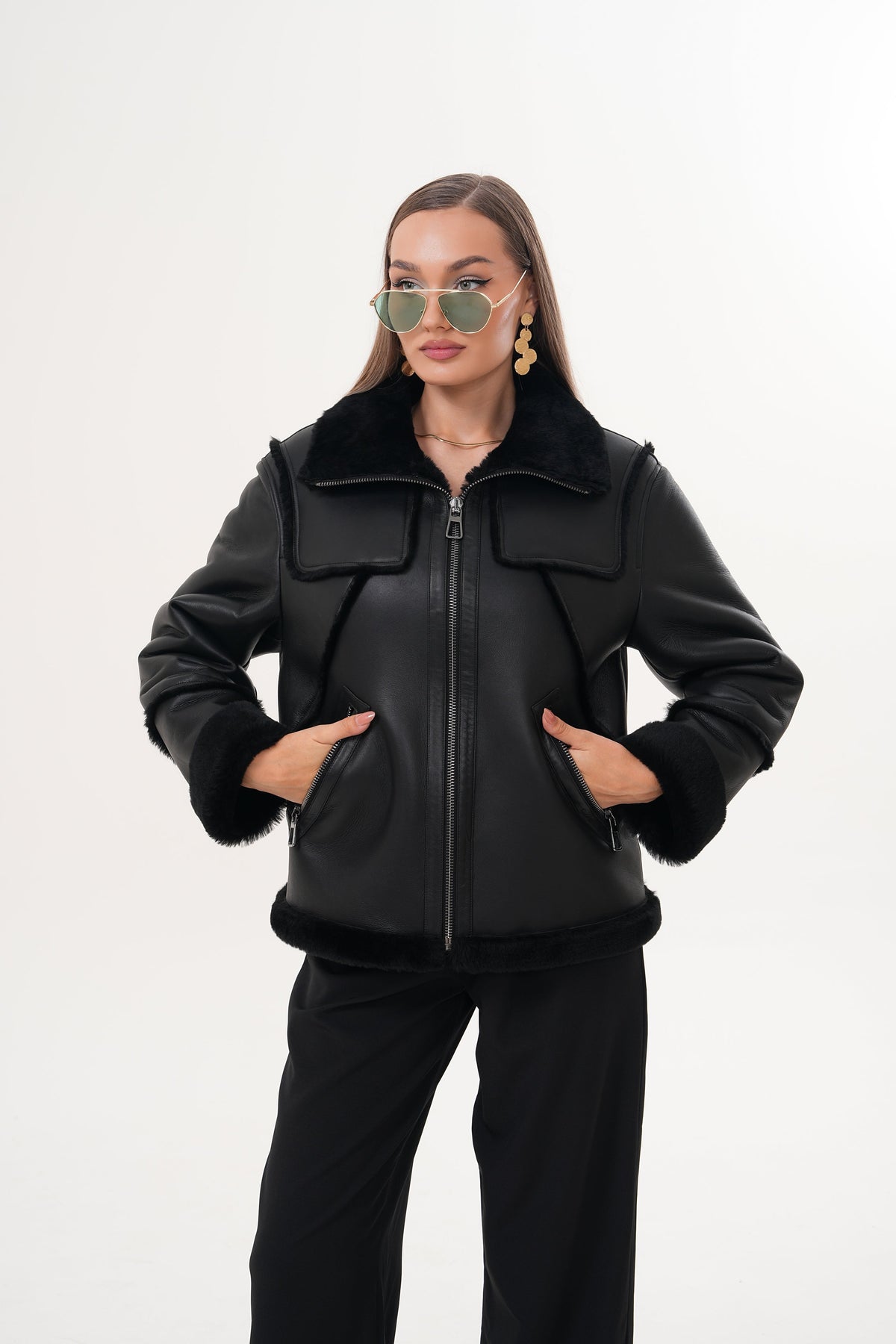 The Denali Black Shearling Leather Jacket - Vinci Leather