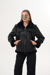 The Denali Black Shearling Leather Jacket - Vinci Leather