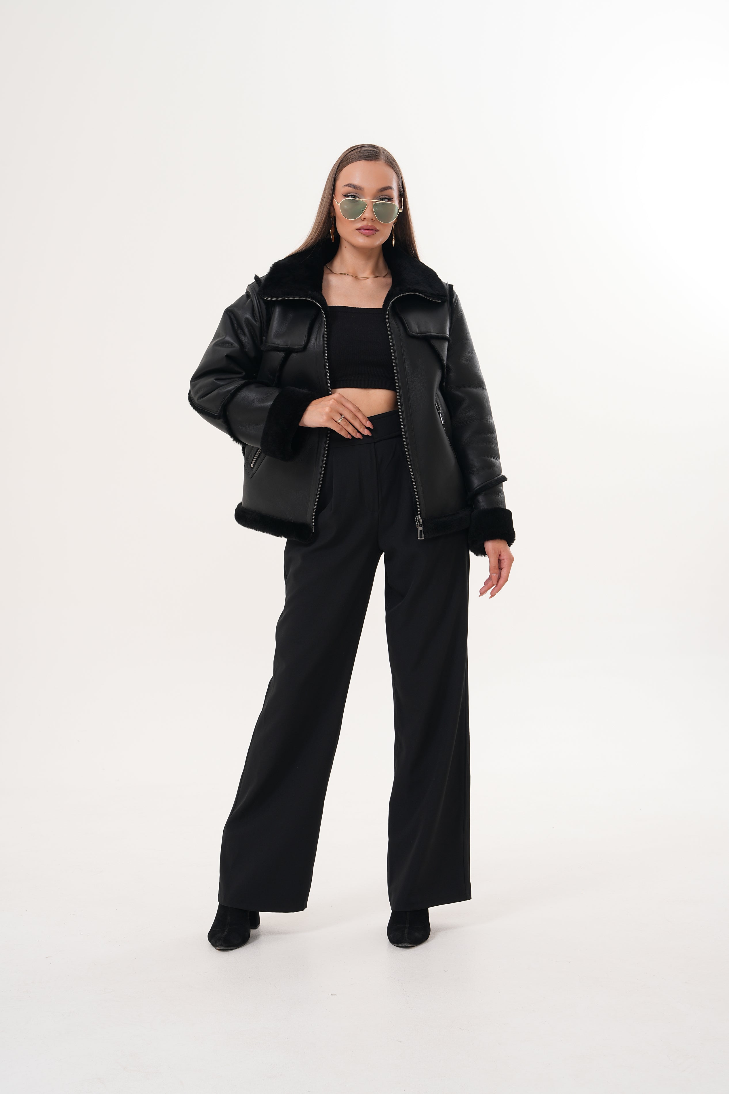 The Denali Black Shearling Leather Jacket - Vinci Leather