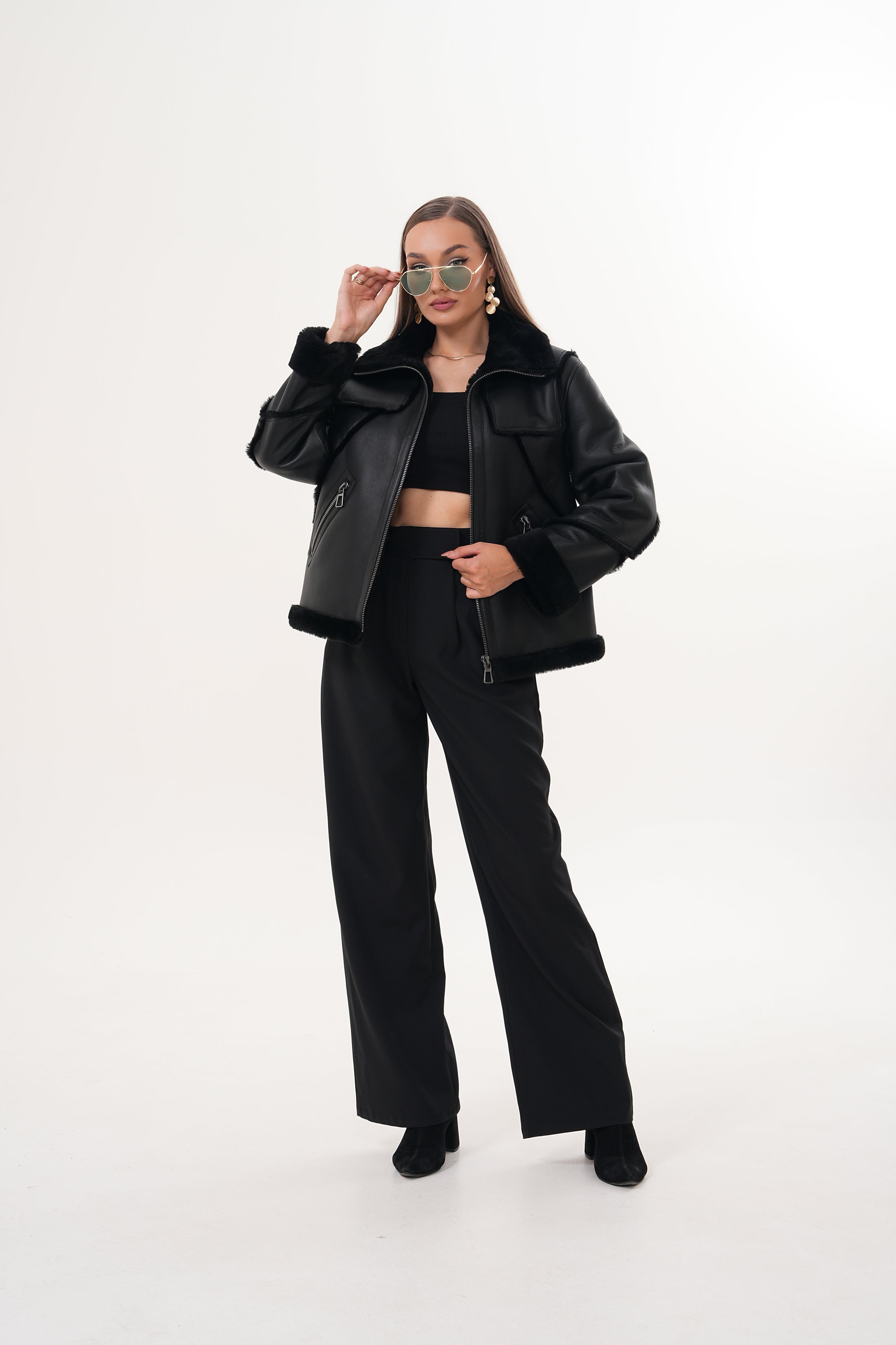 The Denali Black Shearling Leather Jacket - Vinci Leather